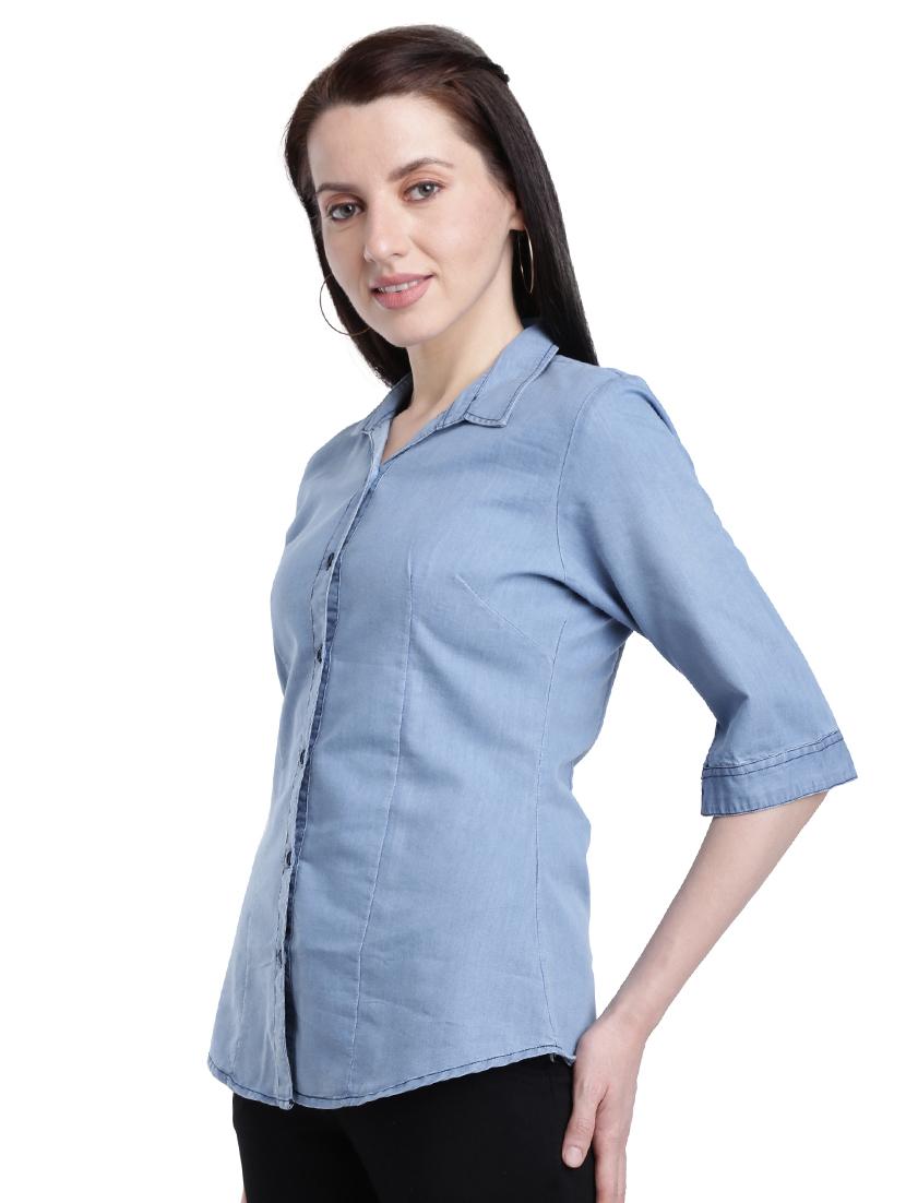 curved hem denim shirt - 17695837 - Zoom Image - 2