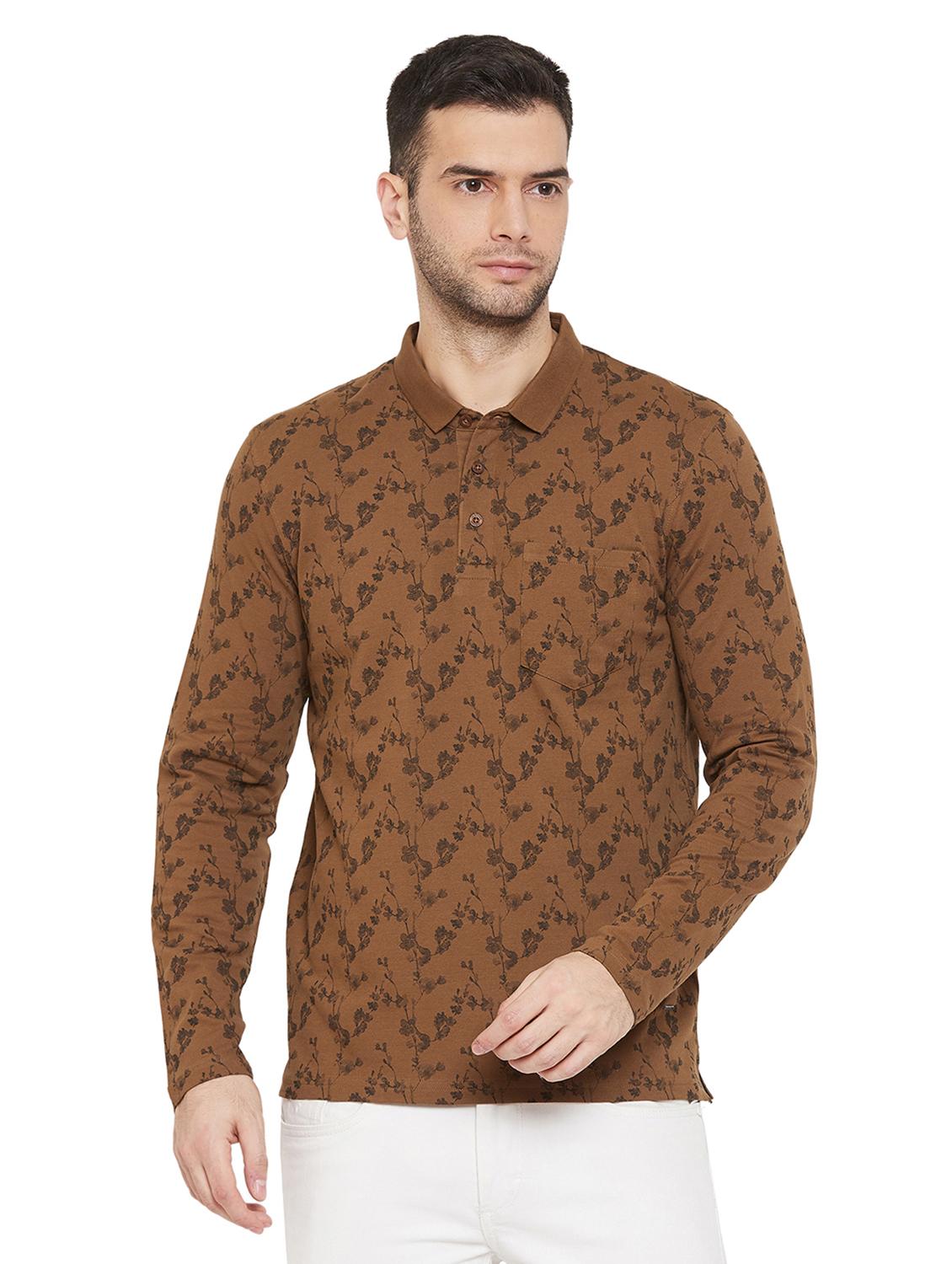brown printed polo t-shirt - 17695864 - Zoom Image - 1