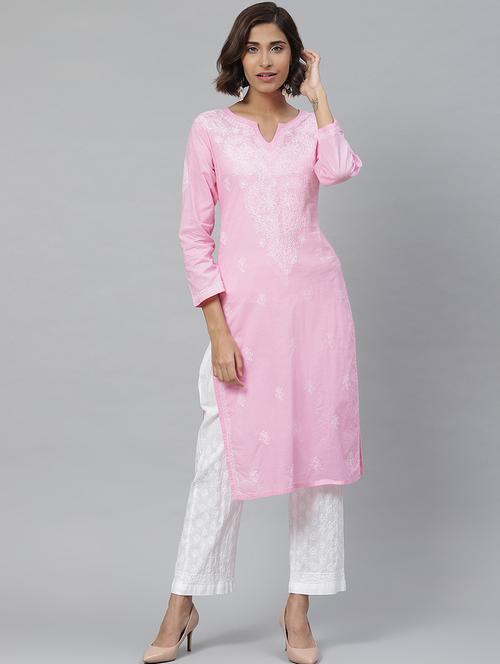 ada hand-embroidered pink chikankari kurta palazzo set - 17695922 - Standard Image - 1