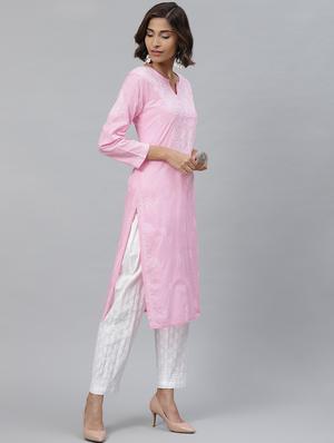 ada hand-embroidered pink chikankari kurta palazzo set - 17695922 - Standard Image - 2