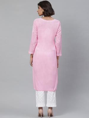 ada hand-embroidered pink chikankari kurta palazzo set - 17695922 - Standard Image - 3