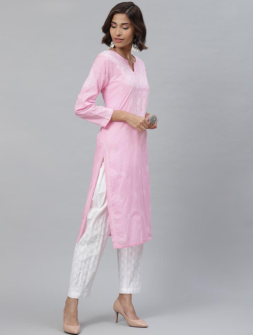 ada hand-embroidered pink chikankari kurta palazzo set - 17695922 - Zoom Image - 2