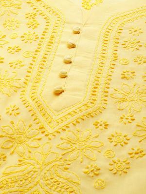 ada hand-embroidered yellow chikankari kurta pant set - 17695924 - Standard Image - 8