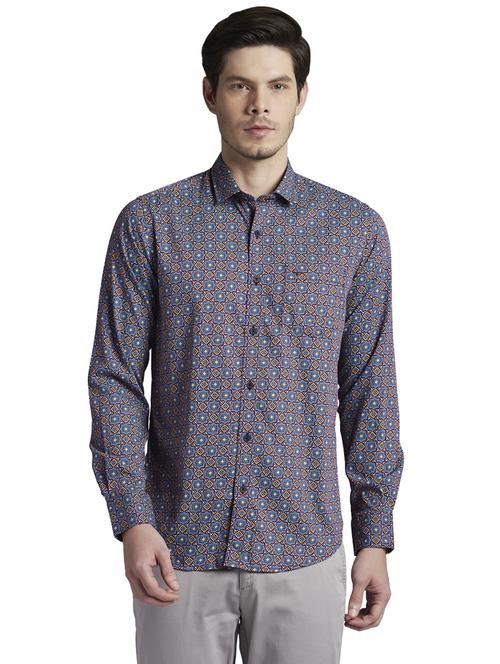 blue printed casual shirt - 17695970 - Standard Image - 1