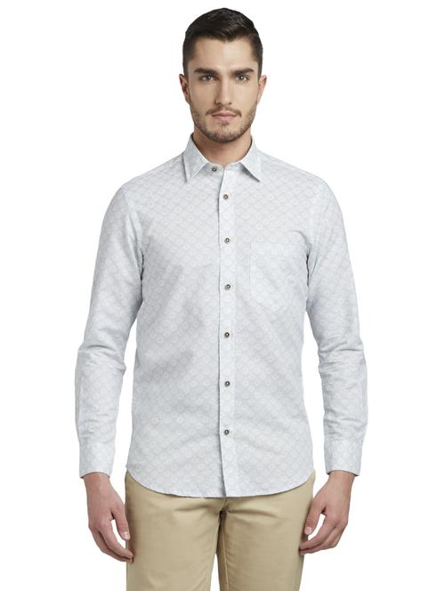 light blue printed linen casual shirt - 17696013 - Standard Image - 1