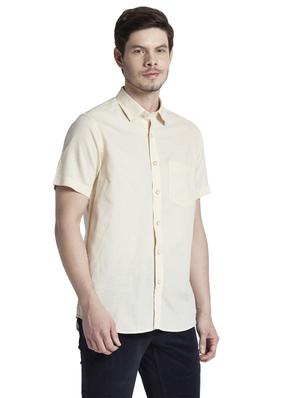 beige solid casual shirt - 17696125 - Standard Image - 2