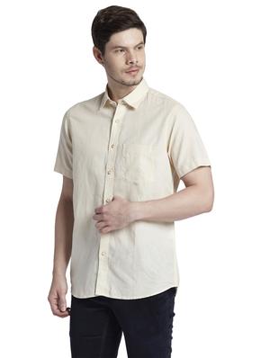beige solid casual shirt - 17696125 - Standard Image - 3