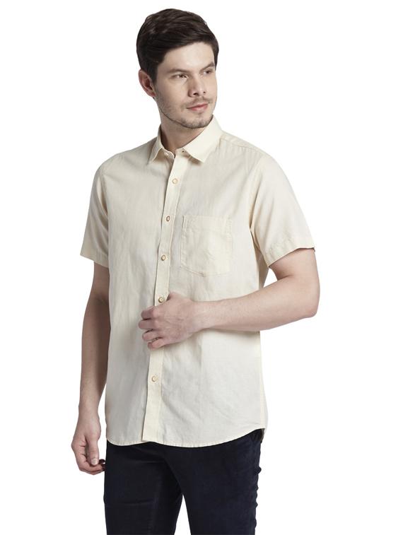 beige solid casual shirt - 17696125 - Zoom Image - 3
