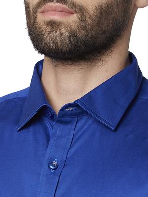 blue solid formal shirt - 17696298 - Standard Image - 5