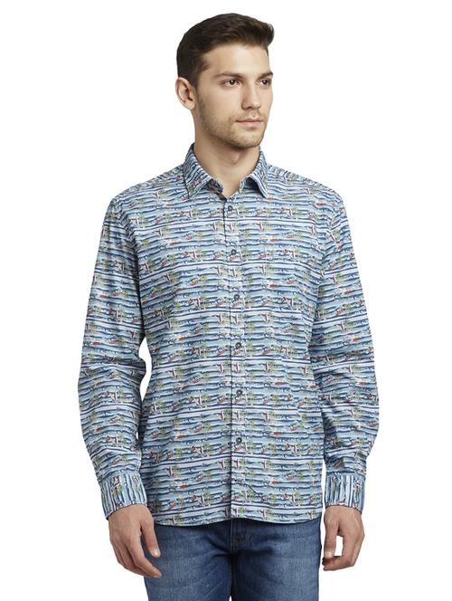 blue printed casual shirt - 17696618 - Standard Image - 1