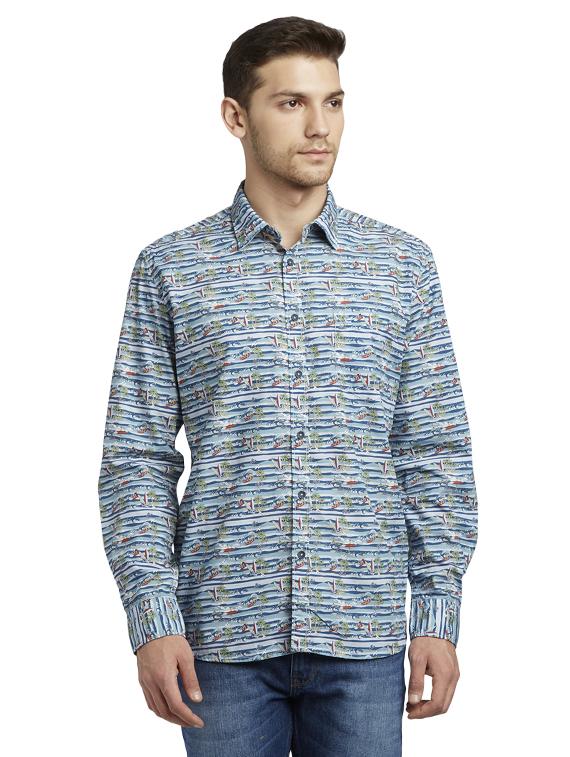 blue printed casual shirt - 17696618 - Zoom Image - 1