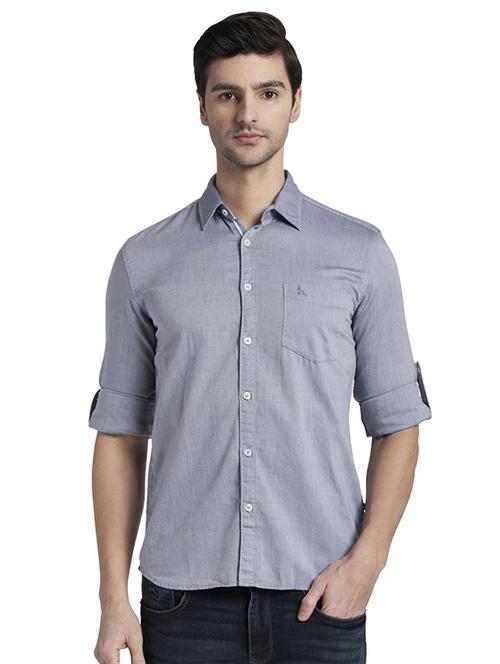 blue solid casual shirt - 17696785 - Standard Image - 1