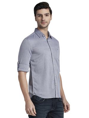 blue solid casual shirt - 17696785 - Standard Image - 3