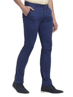 blue solid flat front casual trouser - 17697066 - Standard Image - 2