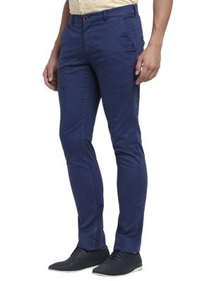 blue solid flat front casual trouser - 17697066 - Standard Image - 3