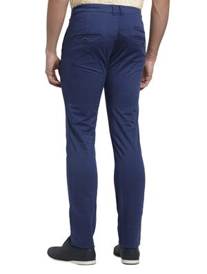 blue solid flat front casual trouser - 17697066 - Standard Image - 4