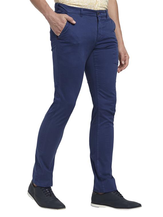 blue solid flat front casual trouser - 17697066 - Zoom Image - 2