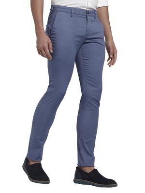 blue solid flat front casual trouser - 17697086 - Standard Image - 2