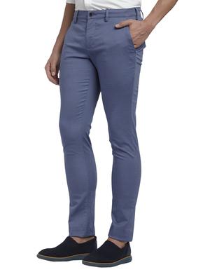 blue solid flat front casual trouser - 17697086 - Standard Image - 3