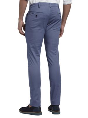 blue solid flat front casual trouser - 17697086 - Standard Image - 4