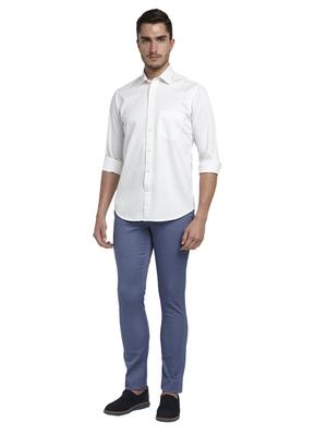 blue solid flat front casual trouser - 17697086 - Standard Image - 5