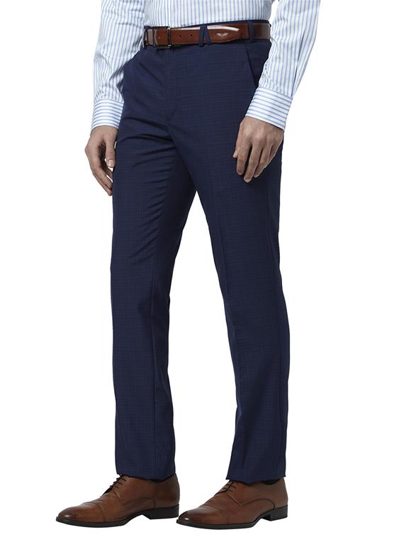 navy blue solid flat front formal trouser - 17697187 - Zoom Image - 2