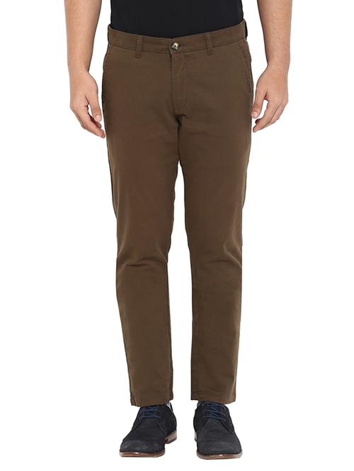 brown solid flat front casual trouser - 17697286 - Standard Image - 1