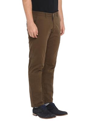 brown solid flat front casual trouser - 17697286 - Standard Image - 3