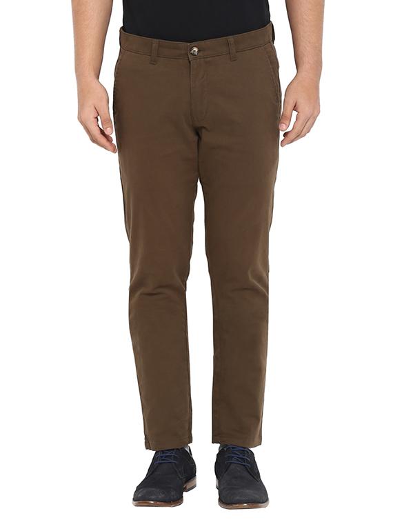 brown solid flat front casual trouser - 17697286 - Zoom Image - 1