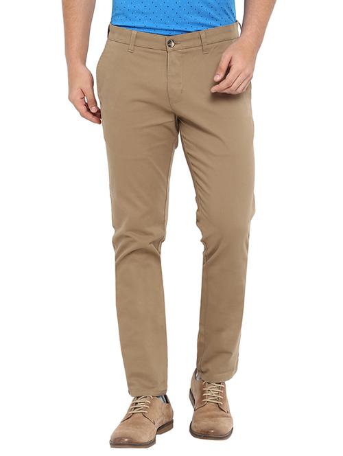 beige solid flat front casual trouser - 17697288 - Very Small Image - 1
