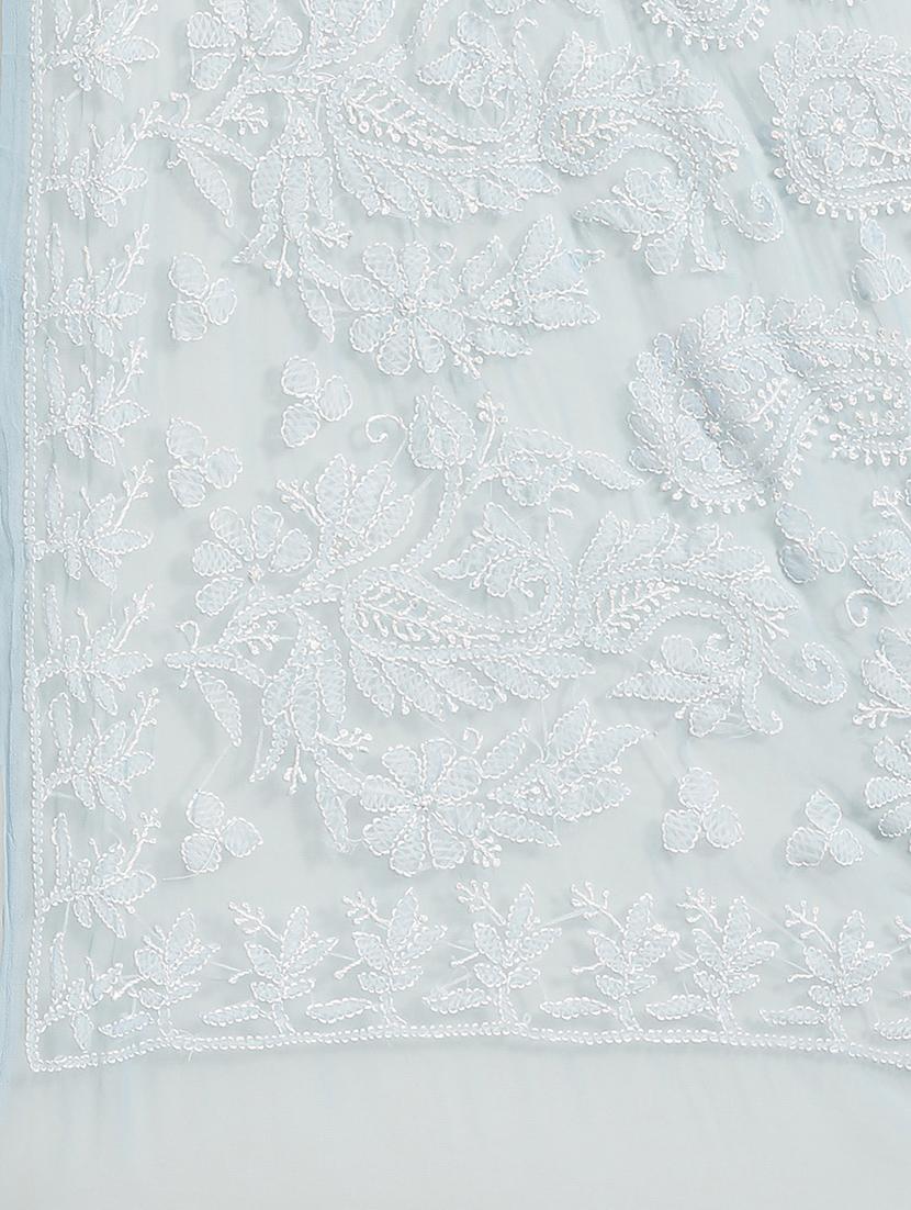ada hand-embroidered blue chikankari saree with blouse - 17697470 - Zoom Image - 5