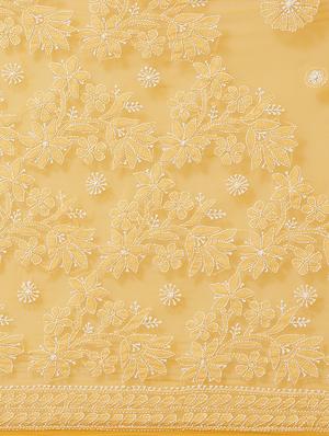 ada hand-embroidered mustard chikankari saree with blouse - 17697474 - Standard Image - 4