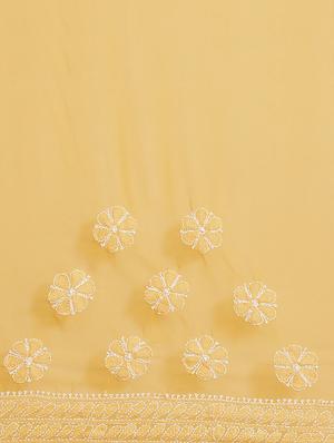 ada hand-embroidered mustard chikankari saree with blouse - 17697474 - Standard Image - 6
