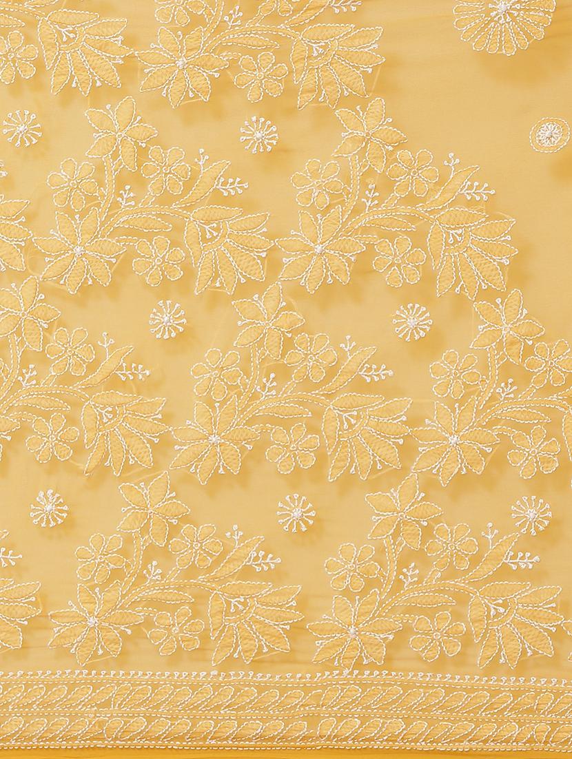 ada hand-embroidered mustard chikankari saree with blouse - 17697474 - Zoom Image - 4