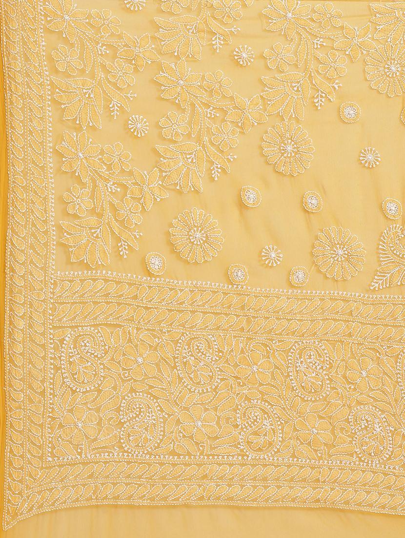 ada hand-embroidered mustard chikankari saree with blouse - 17697474 - Zoom Image - 5