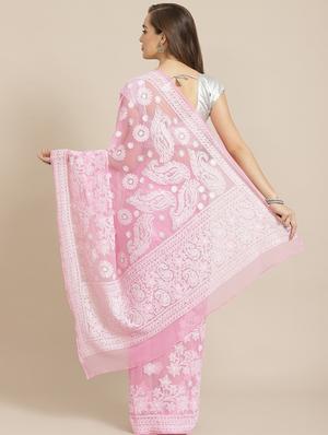 ada hand-embroidered pink chikankari saree with blouse - 17697477 - Standard Image - 2
