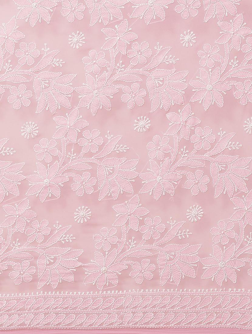 ada hand-embroidered pink chikankari saree with blouse - 17697477 - Zoom Image - 4