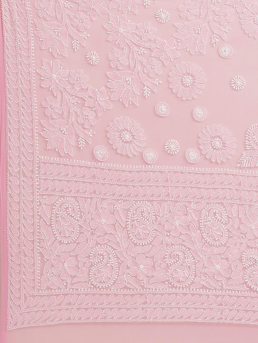 ada hand-embroidered pink chikankari saree with blouse - 17697477 - Zoom Image - 5