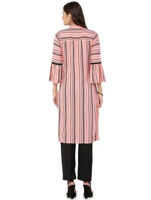 peach rayon kurta palazzo set - 17697480 - Standard Image - 3