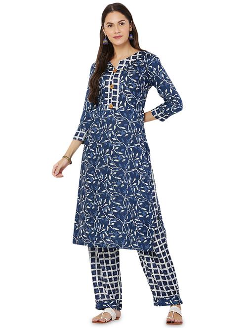 navy rayon kurta palazzo set - 17697481 - Standard Image - 1