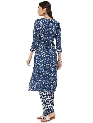 navy rayon kurta palazzo set - 17697481 - Standard Image - 3