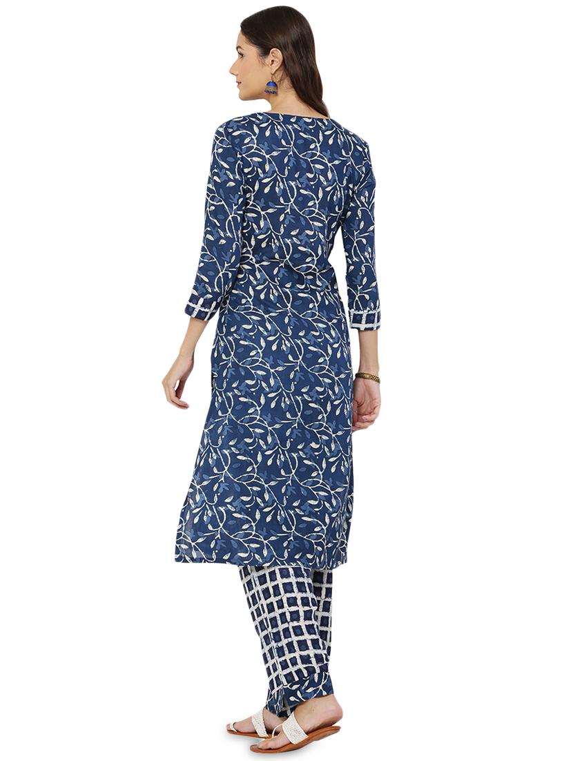 navy rayon kurta palazzo set - 17697481 - Zoom Image - 3