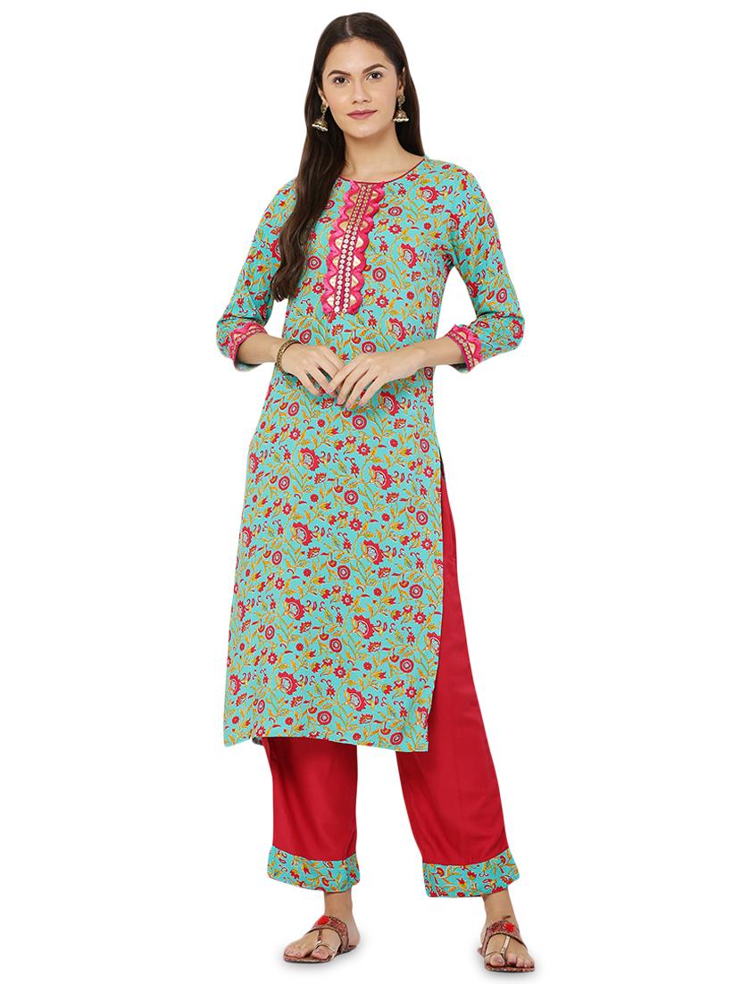 floral kurta palazzo set - 17697483 - Zoom Image - 1