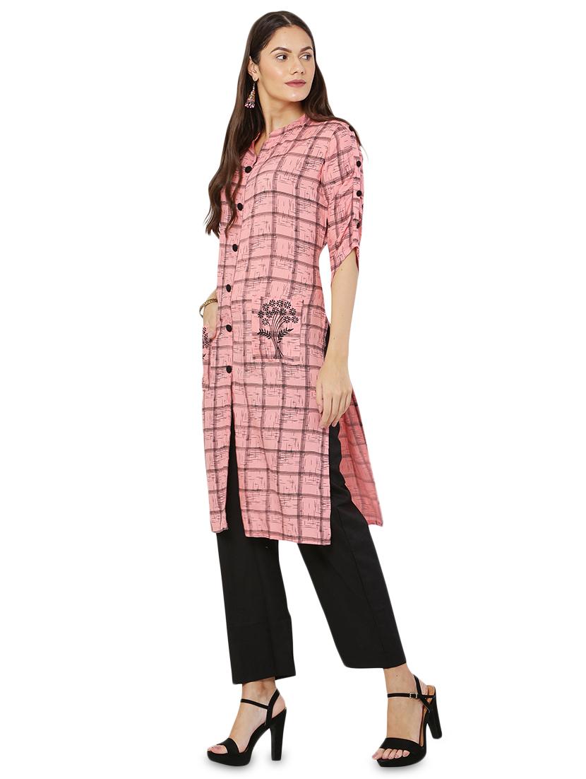 peach rayon kurta palazzo set - 17697486 - Zoom Image - 2