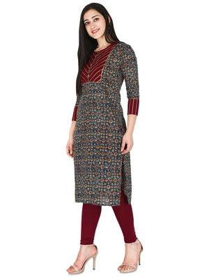 navy blue printed straight kurta - 17697923 - Standard Image - 2