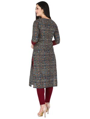 navy blue printed straight kurta - 17697923 - Standard Image - 3