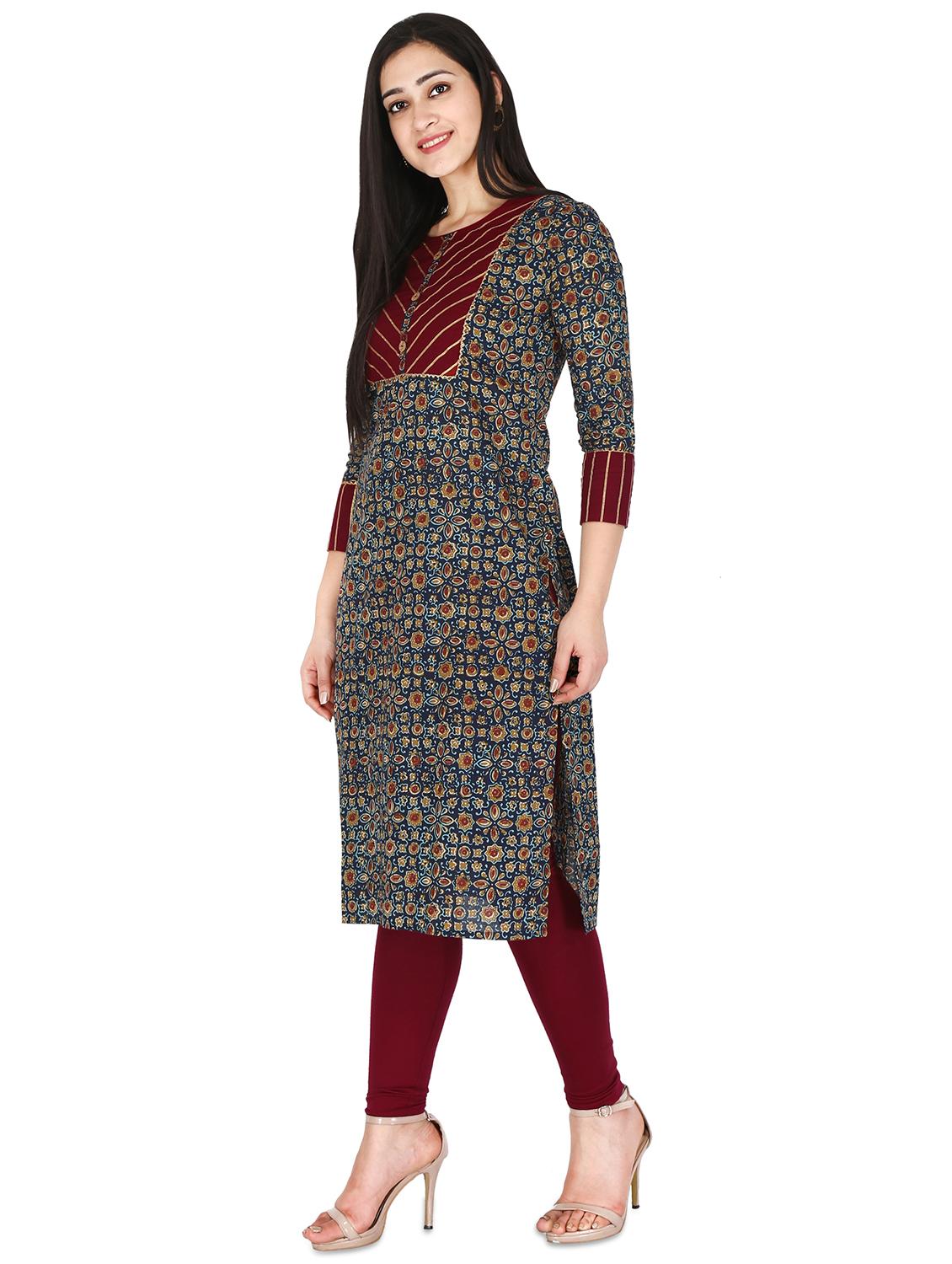 navy blue printed straight kurta - 17697923 - Zoom Image - 2