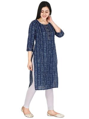 navy blue printed straight kurta - 17697927 - Standard Image - 2