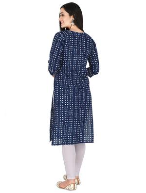 navy blue printed straight kurta - 17697927 - Standard Image - 3