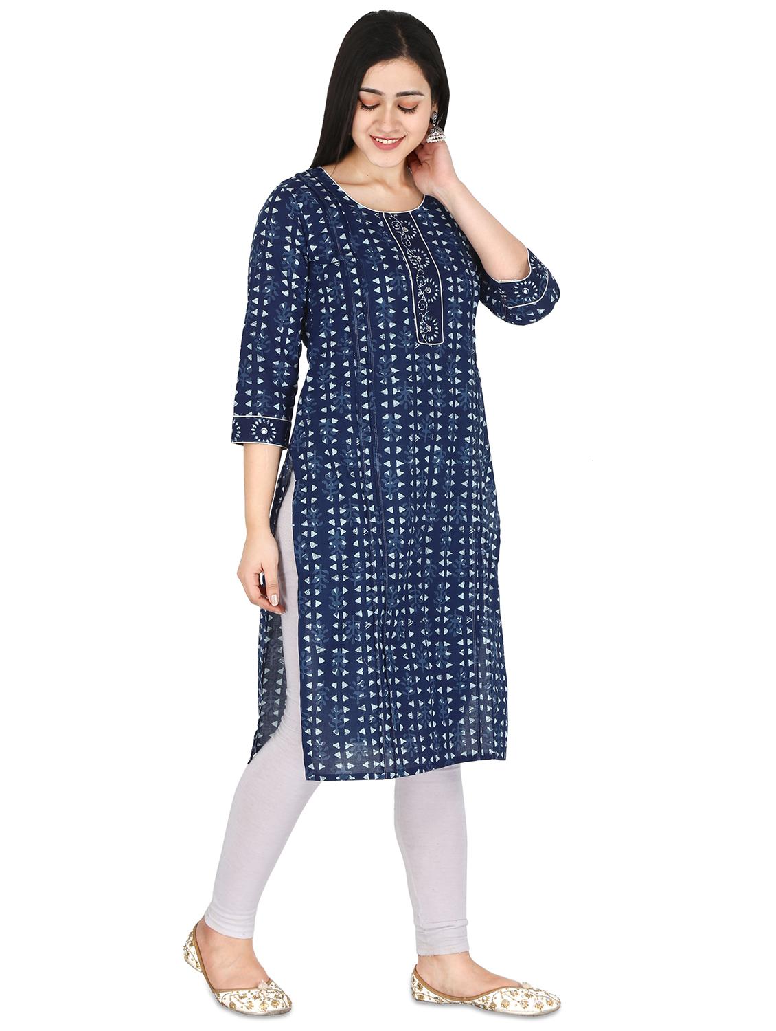 navy blue printed straight kurta - 17697927 - Zoom Image - 2